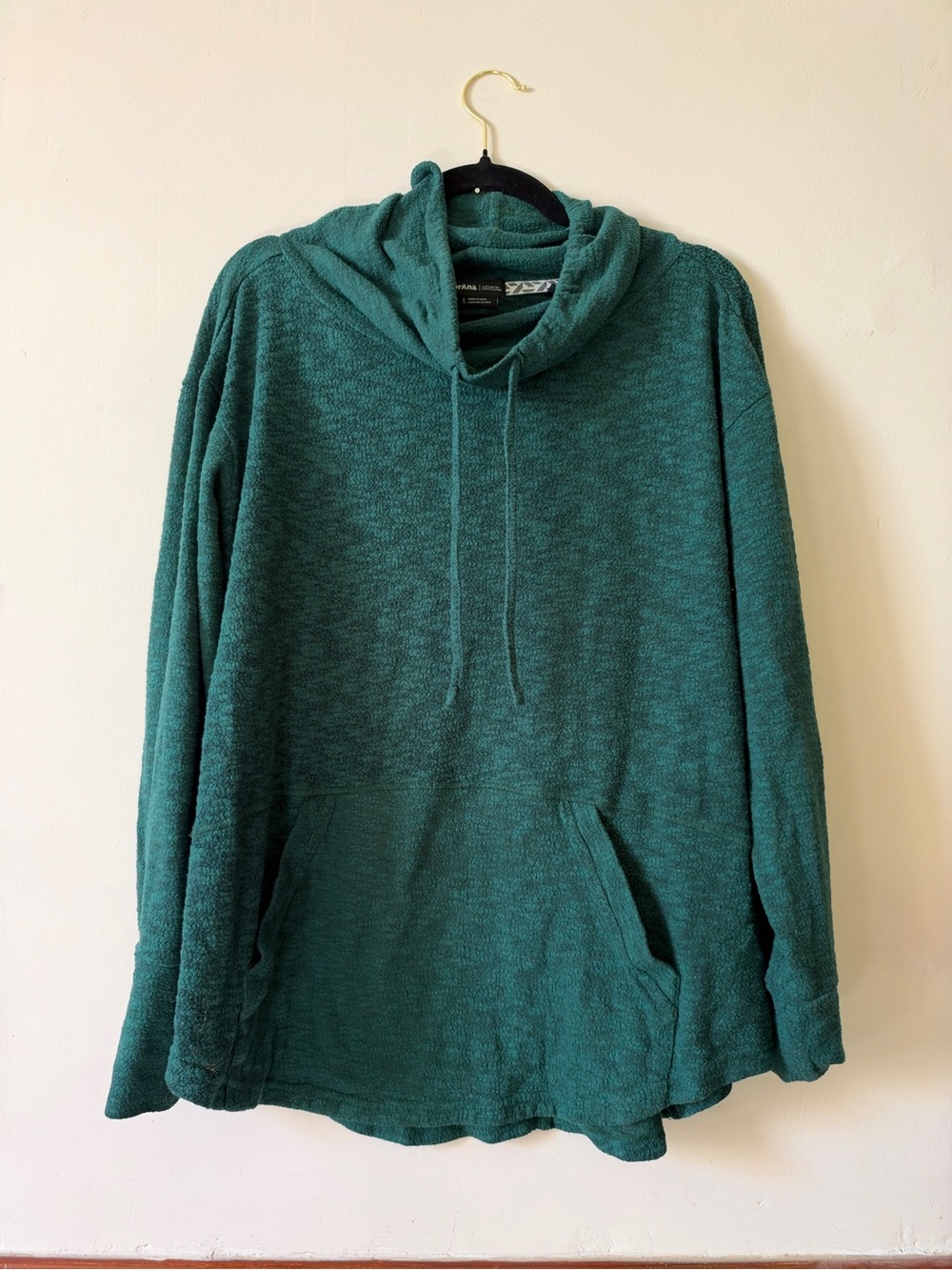 prAna Frieda Cowl Neck Pullover Sweater Deep Pine Green Textured Knit Womens L